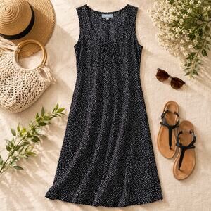 Habitat Midi Sundress Tank Dress Womens XS Black White Polka Dot Summer Vacation